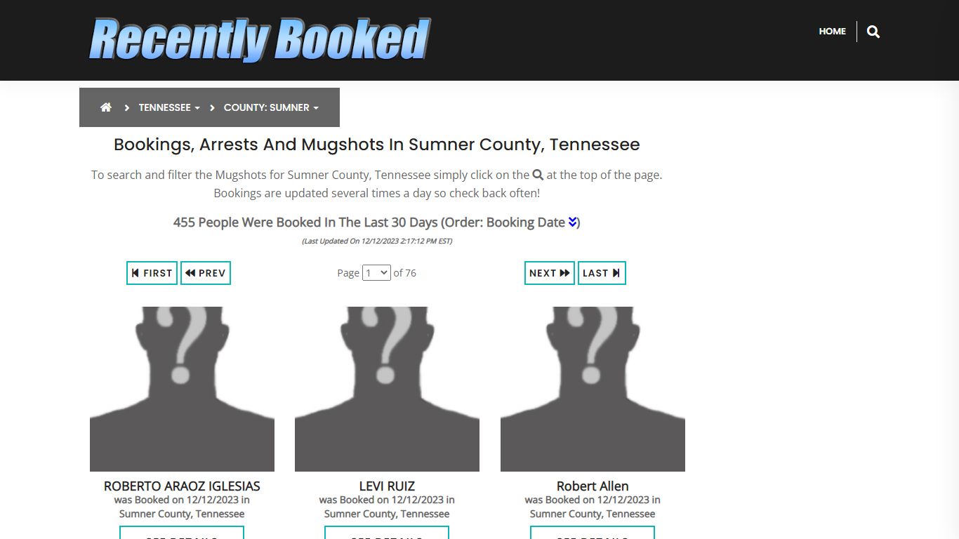 Recent bookings, Arrests, Mugshots in Sumner County, Tennessee
